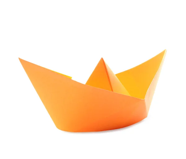 Barca Carta Arancione Fatta Mano Isolata Bianco Origami Arte — Foto Stock