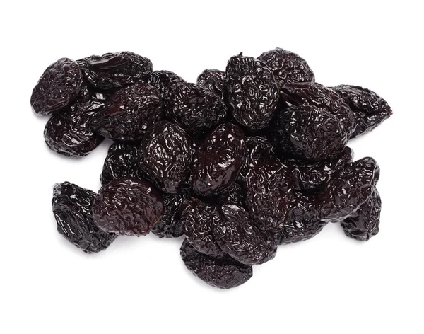 Heap Sweet Dried Prunes White Background Top View — Stock Photo, Image