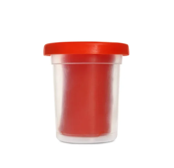 Plastbehållare Med Röd Lekdeg Isolerad Vit — Stockfoto