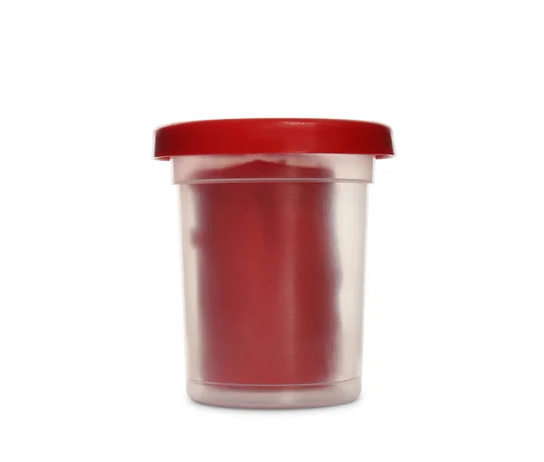 Plastbehållare Med Röd Lekdeg Isolerad Vit — Stockfoto