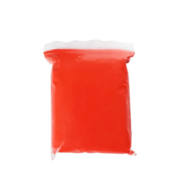 白で隔離された赤いプレイ生地のパッケージ トップビュー — ストック写真