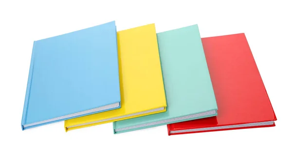 Verschillende Kleurrijke Hardcover Planners Witte Achtergrond — Stockfoto