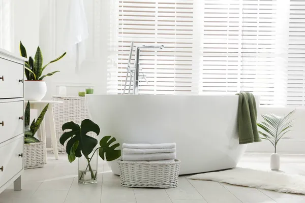 Élégant Intérieur Salle Bain Avec Des Plantes Vertes Design Intérieur — Photo