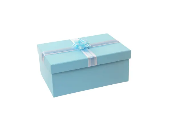 Light Blue Gift Box Bow Isolated White — Stock Photo, Image