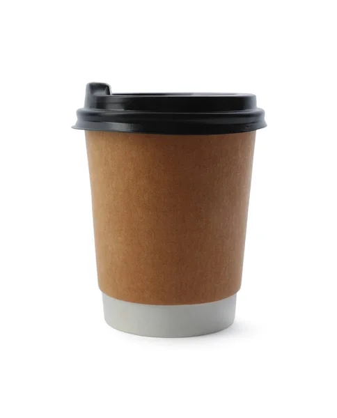Kaffeetasse Zum Mitnehmen Aus Papier Mit Deckel Isoliert Auf Weiß — Stockfoto