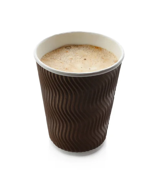 Aromatischer Kaffee Pappbecher Zum Mitnehmen Isoliert Auf Weiß — Stockfoto