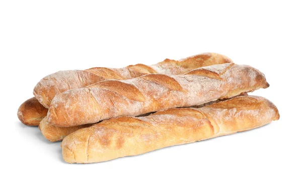 Knusprige Französische Baguettes Auf Weißem Hintergrund Frisches Brot — Stockfoto