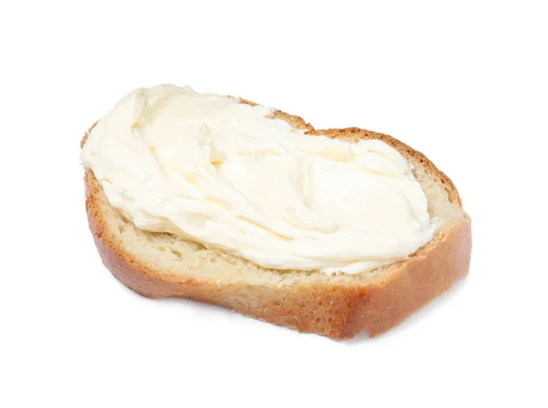 Φέτα Ψωμί Νόστιμο Τυρί Κρέμα Απομονώνονται Λευκό — Φωτογραφία Αρχείου
