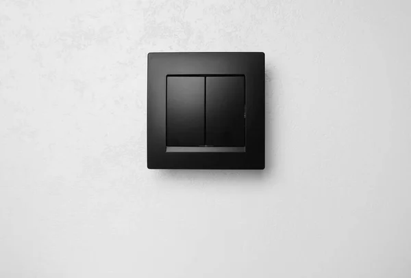 Black Plastic Light Switch White Background — Stock Photo, Image