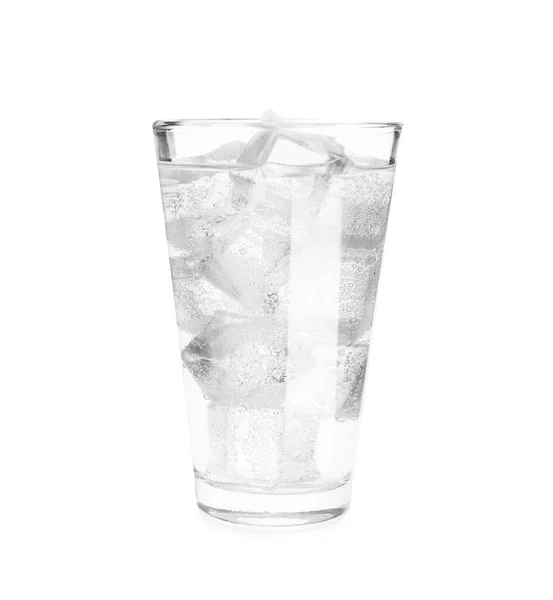 Vaso Agua Soda Con Hielo Aislado Sobre Blanco —  Fotos de Stock