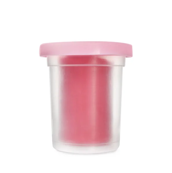Envase Plástico Masa Juego Rosa Aislado Blanco —  Fotos de Stock