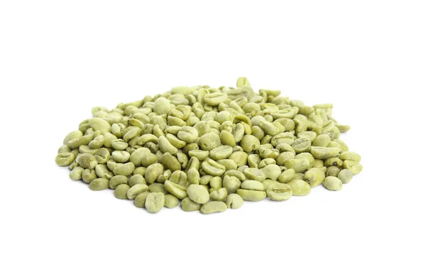 Pile Green Coffee Beans White Background — Stock Photo, Image