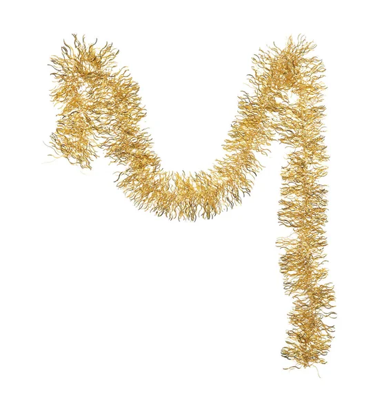 Shiny Golden Tinsel Isolated White Christmas Decoration — Stock Photo, Image
