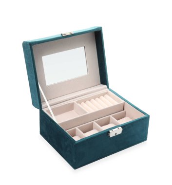 Beyaz üzerine izole edilmiş zarif mücevher kutusunu aç