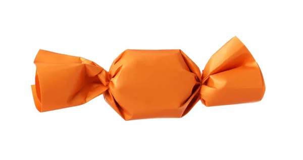 Délicieux Bonbons Dans Emballage Orange Isolé Sur Blanc — Photo