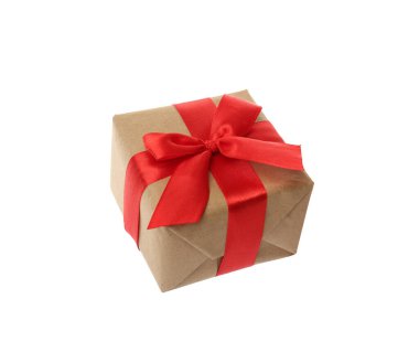 beyaz izole kırmızı fiyonklu hediye kutusu