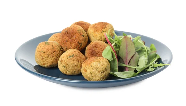 Läckra Falafel Bollar Med Örter Vit Bakgrund — Stockfoto