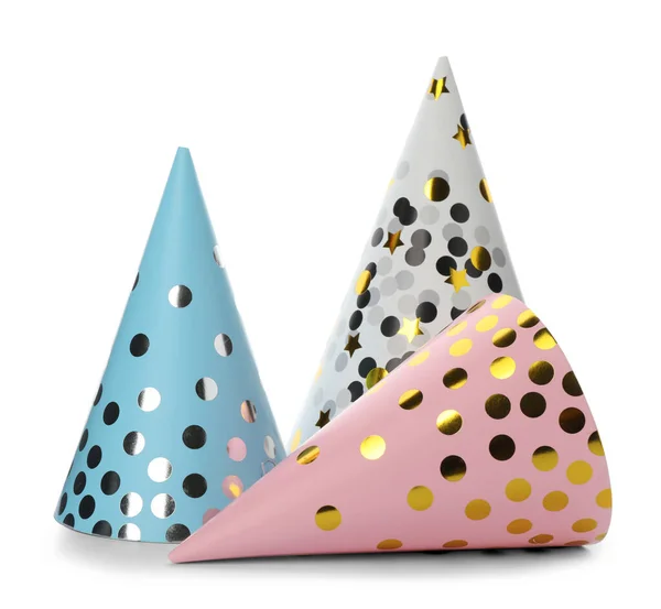 Bright Party Hats White Background Festive Accessory — Stock Photo, Image