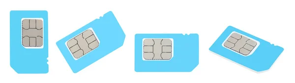 Set Med Ljusblå Sim Kort Vit Bakgrund Banderolldesign — Stockfoto