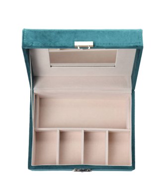 Zarif mücevher kutusunu aç beyaz, üst görünümde izole edilmiş