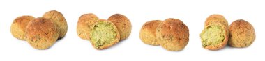 Beyaz arka planda leziz kızarmış falafel köfteleriyle ayarlanmış. Pankart tasarımı 