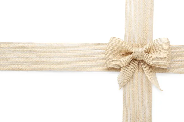 Beyaz Arka Planda Güzel Fiyonklu Çuval Bezi Şeritleri Üst Manzara — Stok fotoğraf