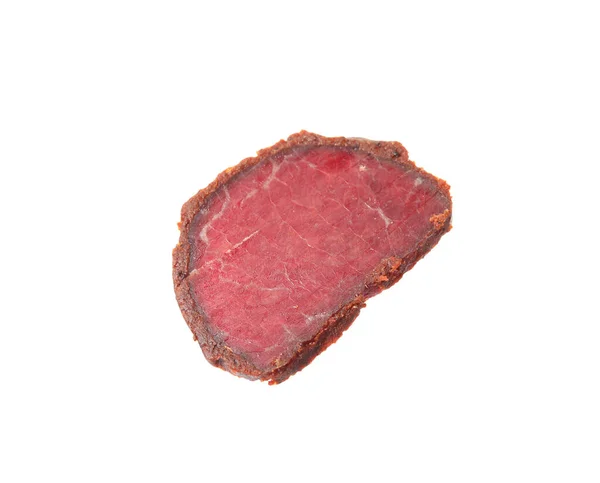 Köstliche Trocken Gepökelte Rindfleisch Basturma Scheibe Isoliert Auf Weiß — Stockfoto