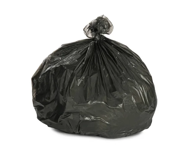 Black Trash Bag Filled Garbage Isolated White — Stock Photo, Image