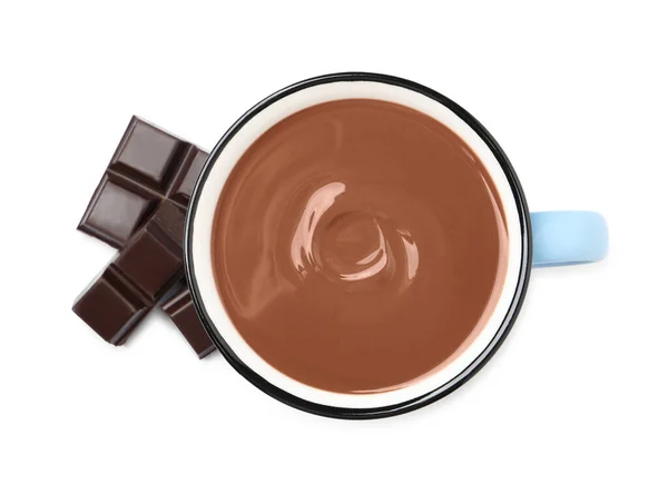 Вкусный Горячий Шоколад Кружке Белом Фоне Вид Сверху — стоковое фото