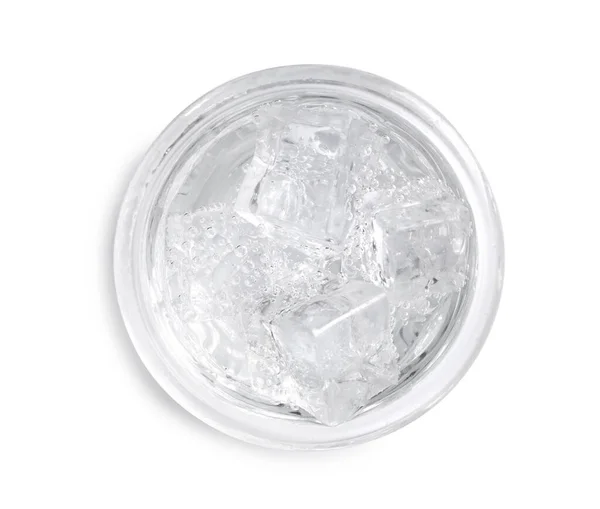 Glas Sodawasser Mit Eis Isoliert Auf Weißem Grund Draufsicht — Stockfoto