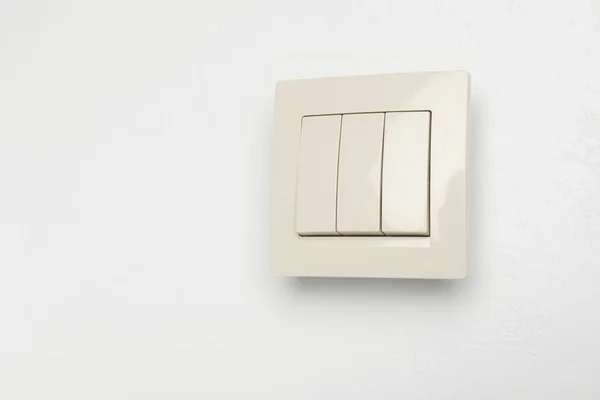 Moderne Lichtschakelaar Witte Achtergrond Ruimte Voor Tekst — Stockfoto