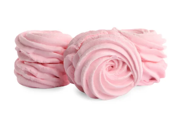 Many Delicious Pink Zephyrs White Background — Stock Photo, Image