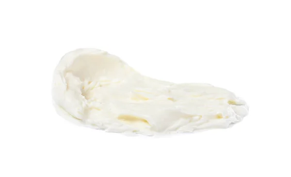 Mancha Delicioso Queso Crema Aislado Blanco — Foto de Stock