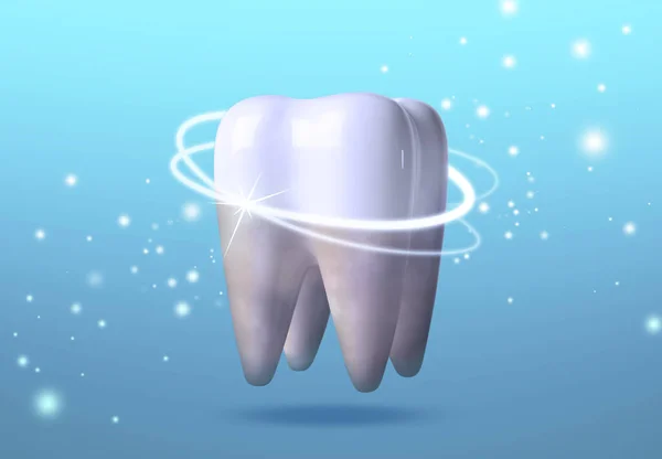Zubní Model Zářícím Světle Modrém Pozadí Zubní Péče — Stock fotografie