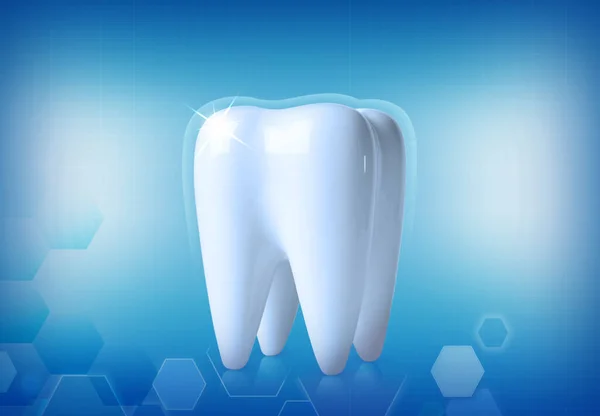 Zahnmodell Mit Leuchtendem Hintergrund Auf Blauem Hintergrund Zahnpflege — Stockfoto