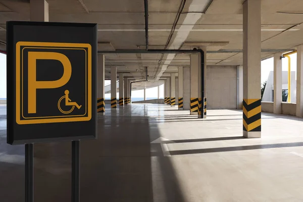 Podpis Symbolem Wózka Inwalidzkiego Parkingu Miejsce Tekst — Zdjęcie stockowe