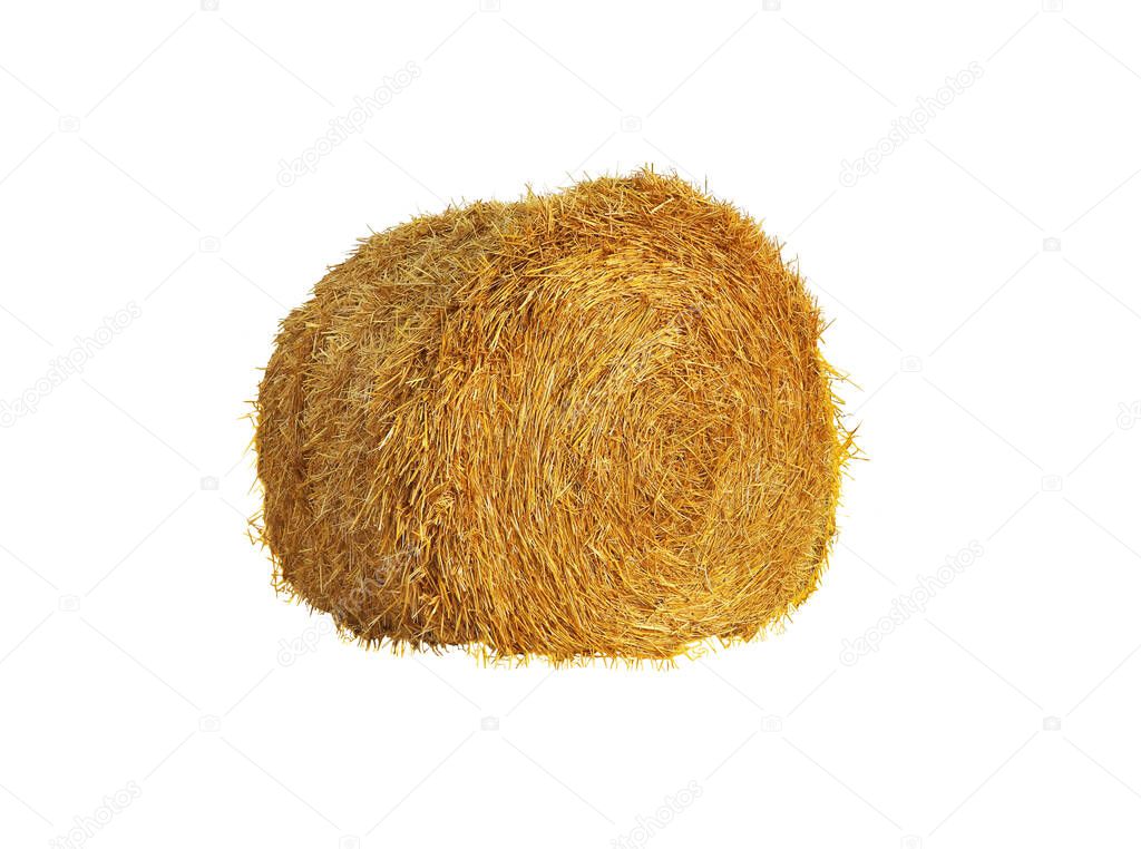 Big dried straw bale isolated on white