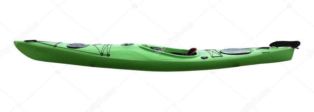 Green kayak isolated on white. Outdoor activity 