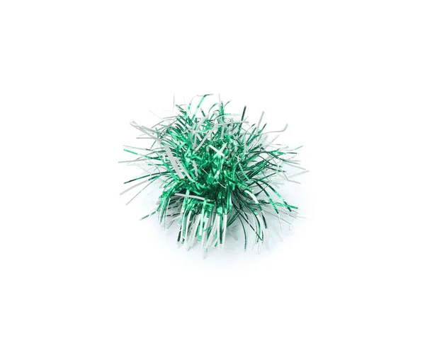 Шматок Блискучої Зеленої Мішури Ізольовано Білому Різдвяна Прикраса — стокове фото