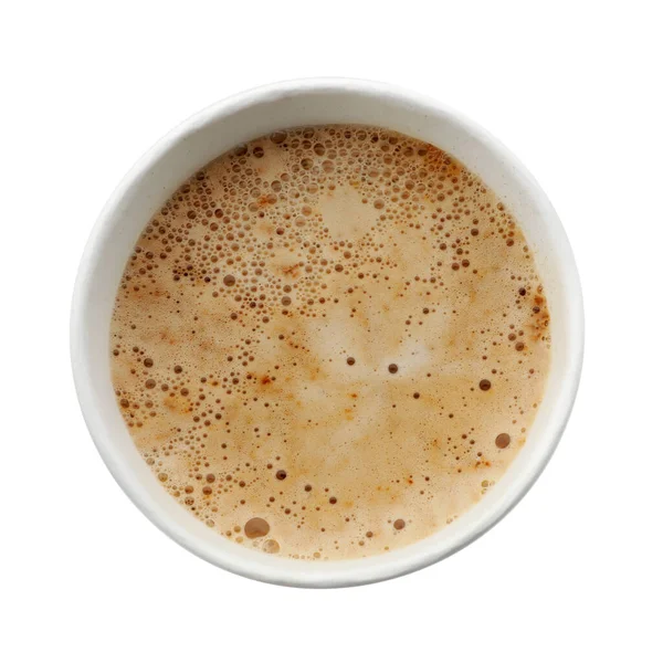 外卖纸杯中的芳香咖啡 与白色 顶视图隔离 — 图库照片