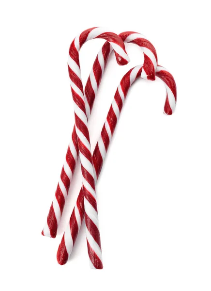 Delicious Christmas Candy Canes White Background Top View — Stock Photo, Image