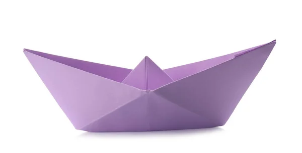 Χειροποίητο Βιολετί Χάρτινο Σκάφος Απομονωμένο Λευκό Τέχνη Origami — Φωτογραφία Αρχείου