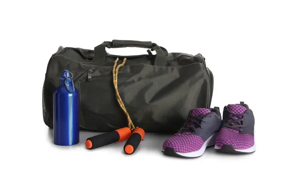 Sports Bag Gym Equipment White Background — Stock Photo, Image