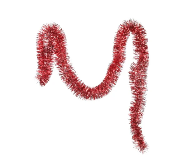 Блискуча Червона Мішура Ізольована Білому Різдвяна Прикраса — стокове фото
