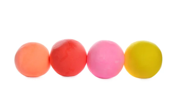 Row Color Play Dough Balls Isolated White — Stock Photo, Image