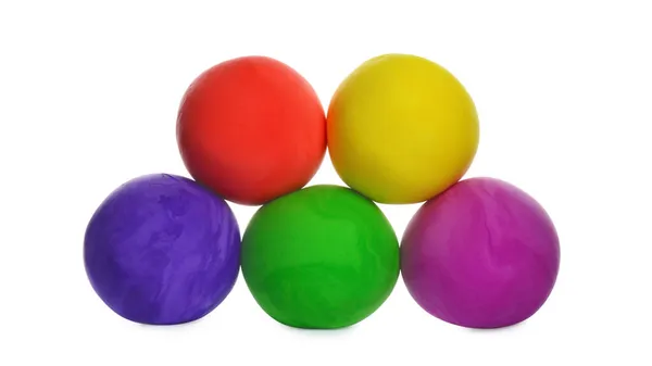Verschillende Kleuren Spelen Deeg Ballen Geïsoleerd Wit — Stockfoto
