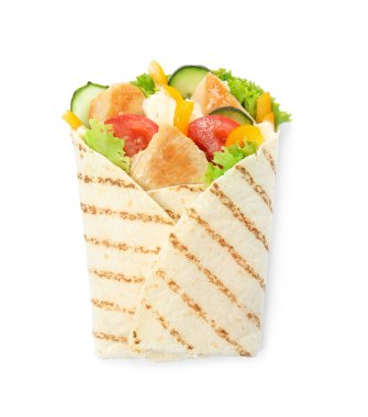 Tavuk eti ve taze sebzelerle nefis bir shawarma.
