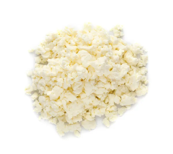 Pile Delicious Fresh Cottage Cheese White Background Top View — Stock Photo, Image