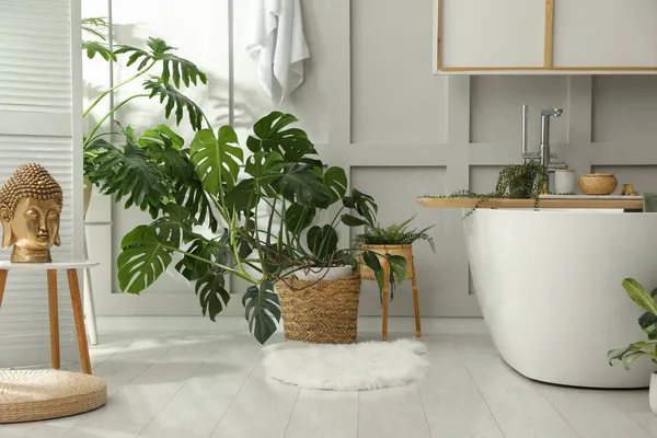 Stijlvolle Badkamer Interieur Met Groene Planten Home Design — Stockfoto