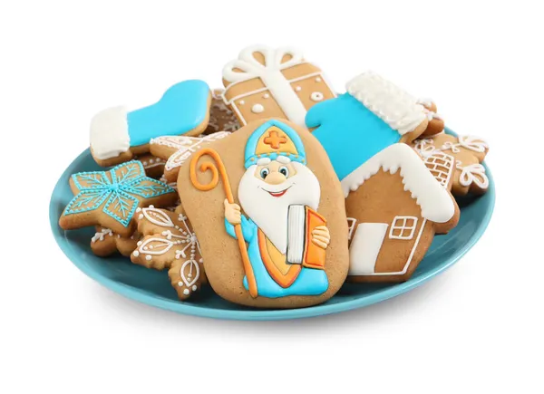 Tasty Gingerbread Cookies White Background Nicholas Day Celebration — Stock Photo, Image